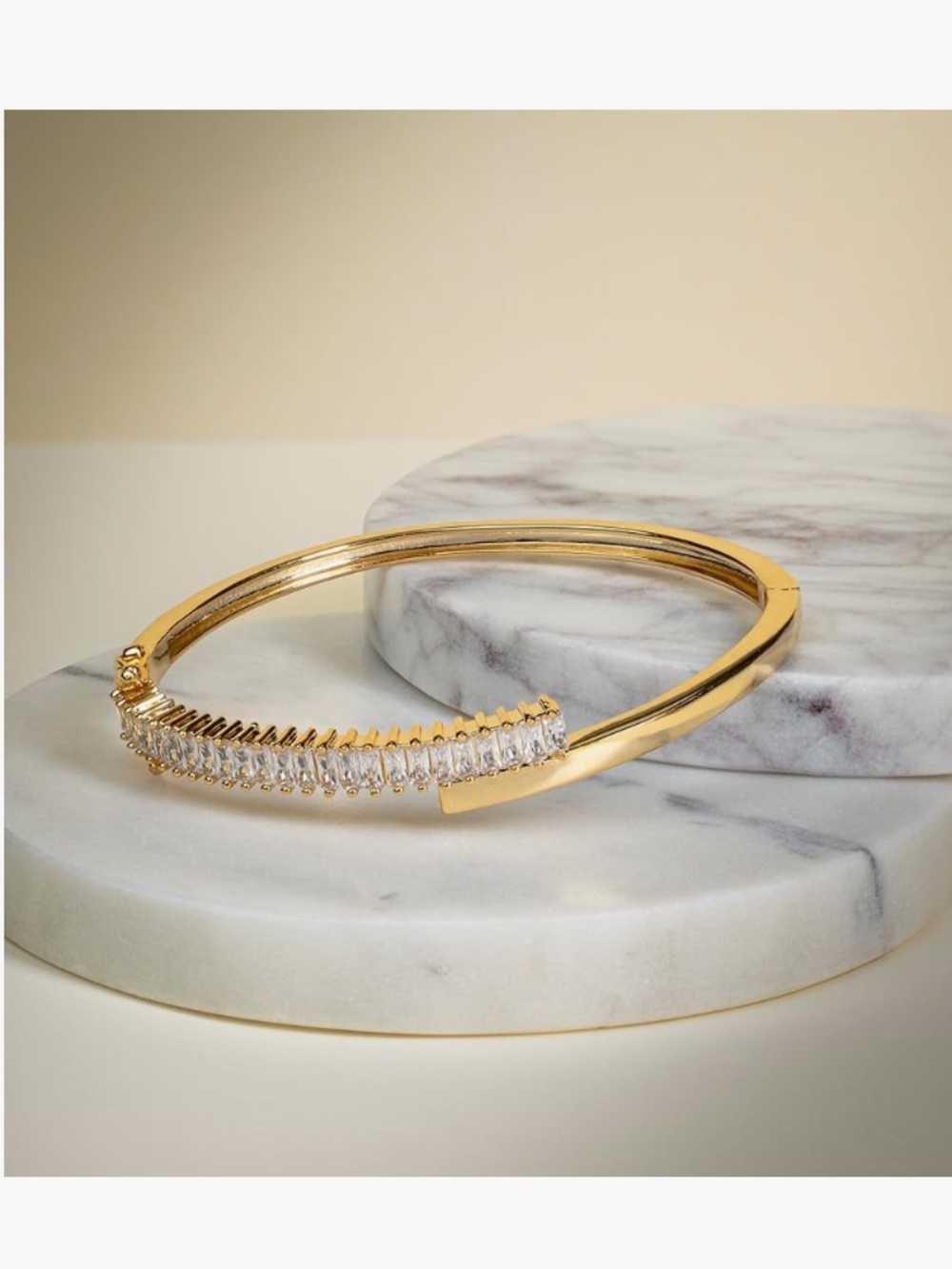 Gold-Plated Cubic Zirconia Bangle Bracelet - Gold